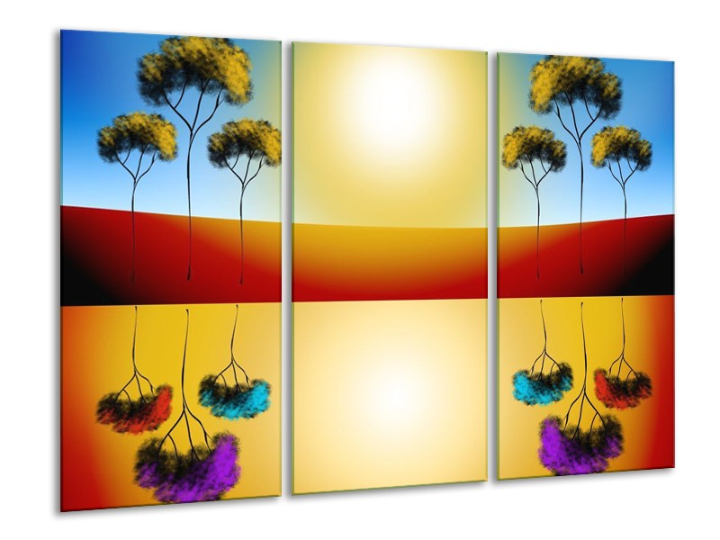 Glas schilderij Reflectie | Bruin, Geel, Blauw | 120x80cm 3Luik