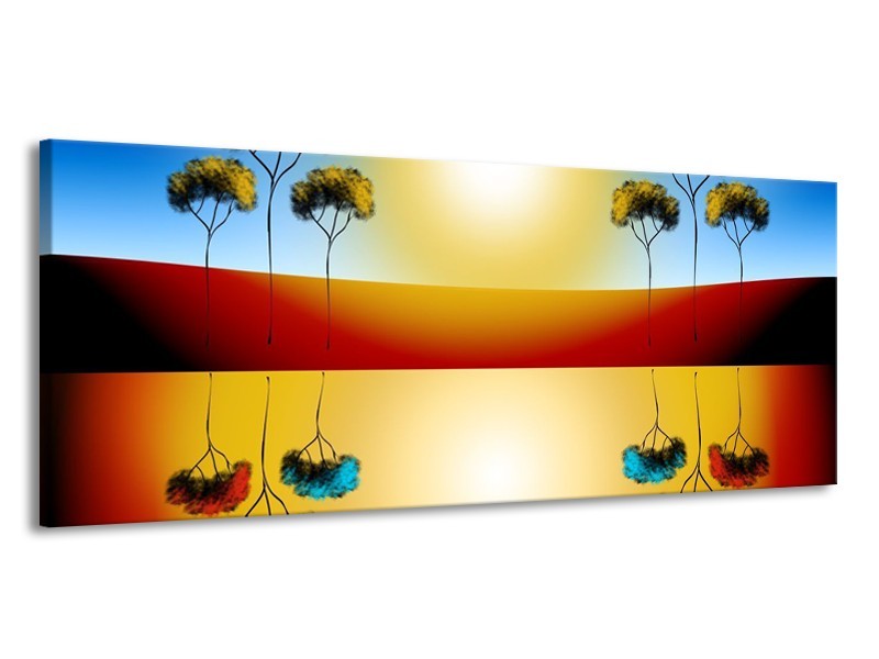 Glas schilderij Reflectie | Bruin, Geel, Blauw | 145x58cm 1Luik