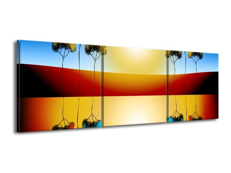 Glas schilderij Reflectie | Bruin, Geel, Blauw | 150x50cm 3Luik