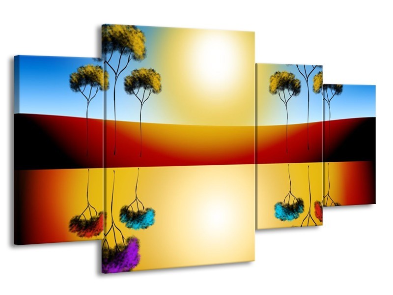 Canvas schilderij Reflectie | Bruin, Geel, Blauw | 160x90cm 4Luik