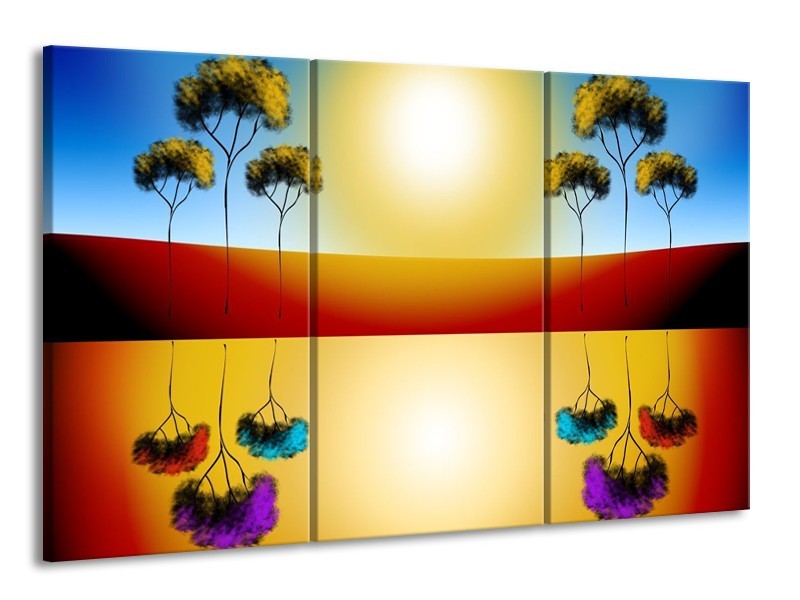 Glas schilderij Reflectie | Bruin, Geel, Blauw | 165x100cm 3Luik