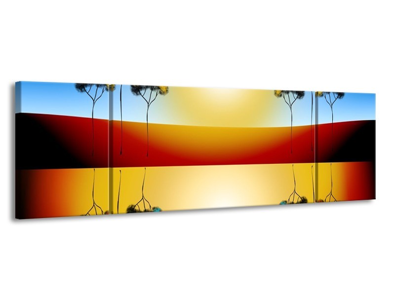 Glas schilderij Reflectie | Bruin, Geel, Blauw | 170x50cm 3Luik