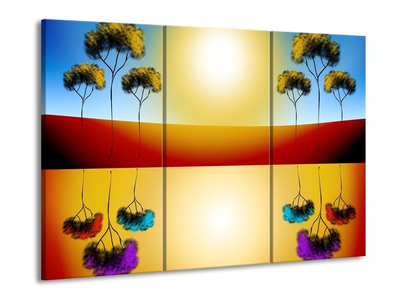 Canvas schilderij Reflectie | Bruin, Geel, Blauw | 90x60cm 3Luik