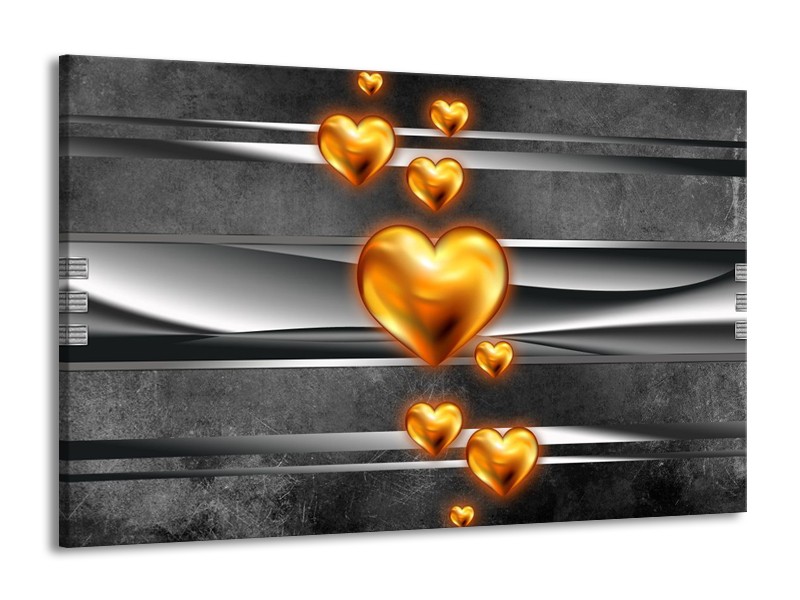Canvas schilderij Hart | Goud, Grijs, Zwart | 140x90cm 1Luik