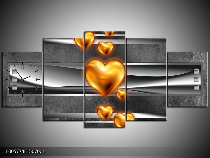 Klok schilderij Hart | Goud, Grijs, Zwart | 150x70cm 5Luik