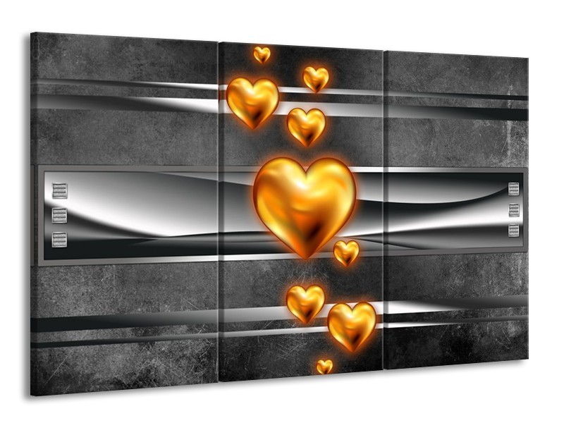 Glas schilderij Hart | Goud, Grijs, Zwart | 165x100cm 3Luik