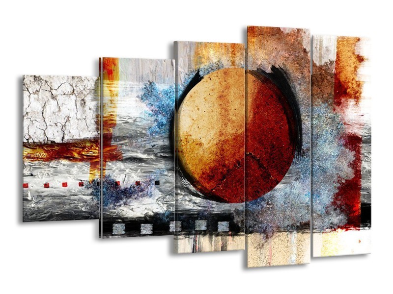 Canvas schilderij Cirkel | Bruin, Crème, Goud | 150x100cm 5Luik