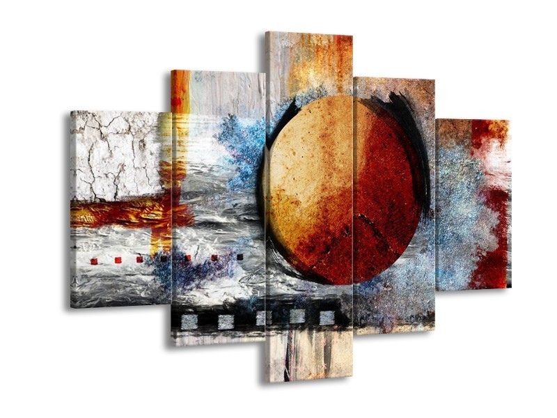 Canvas schilderij Cirkel | Bruin, Crème, Goud | 150x105cm 5Luik