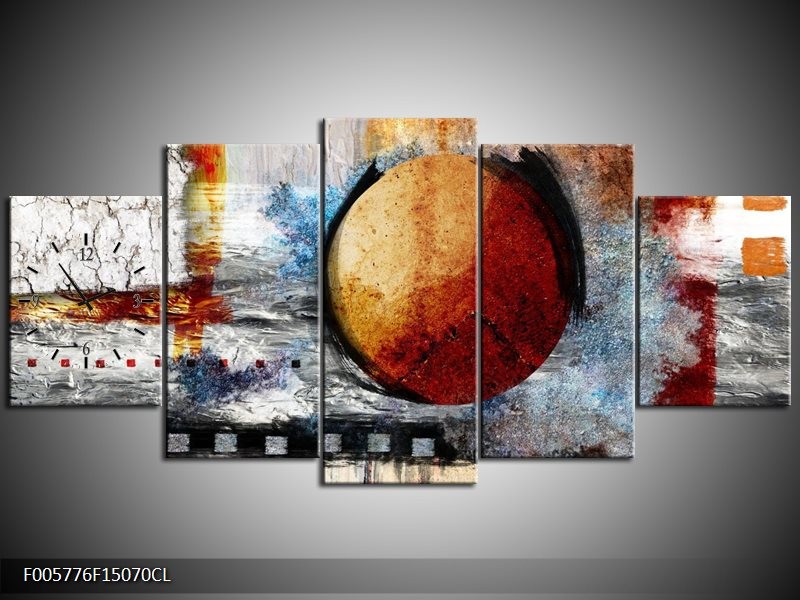 Klok schilderij Cirkel | Bruin, Crème, Goud | 150x70cm 5Luik