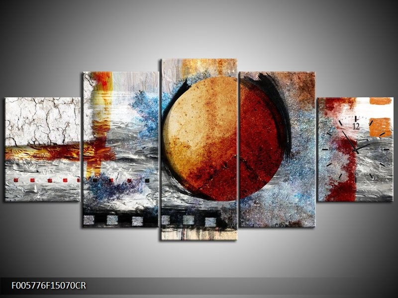 Klok schilderij Cirkel | Bruin, Crème, Goud | 150x70cm 5Luik