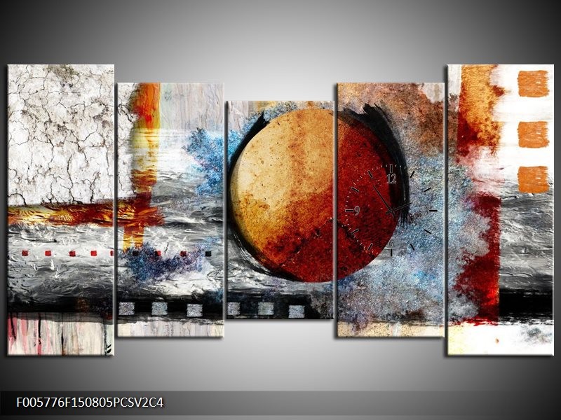 Klok schilderij Cirkel | Bruin, Crème, Goud | 150x80cm 5Luik