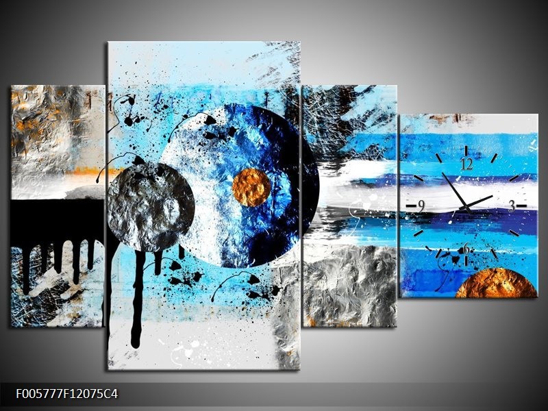 Klok schilderij Cirkel | Blauw, Zwart | 120x75cm 4Luik