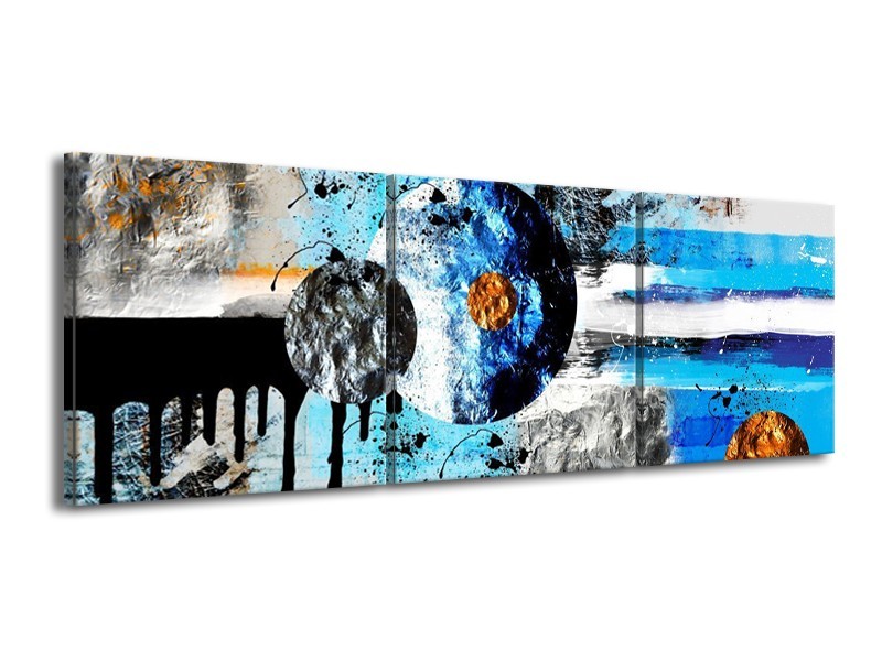 Glas schilderij Cirkel | Blauw, Zwart | 150x50cm 3Luik