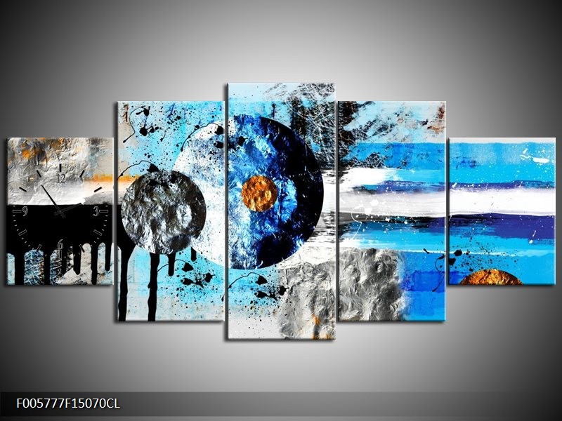 Klok schilderij Cirkel | Blauw, Zwart | 150x70cm 5Luik