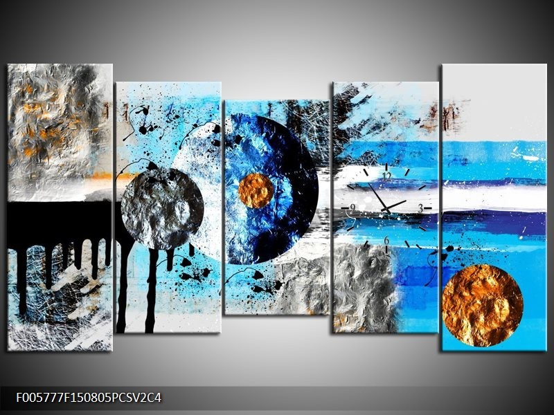 Klok schilderij Cirkel | Blauw, Zwart | 150x80cm 5Luik
