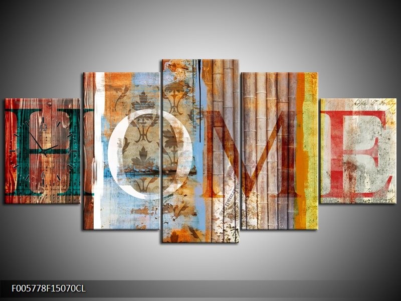 Klok schilderij Home | Bruin | 150x70cm 5Luik