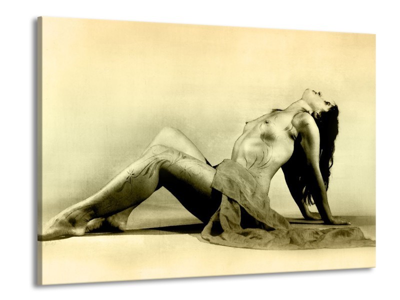 Canvas schilderij Vrouw | Crème | 100x70cm 1Luik