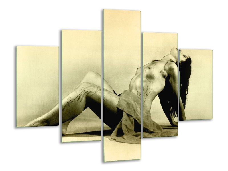 Canvas schilderij Vrouw | Crème | 100x70cm 5Luik