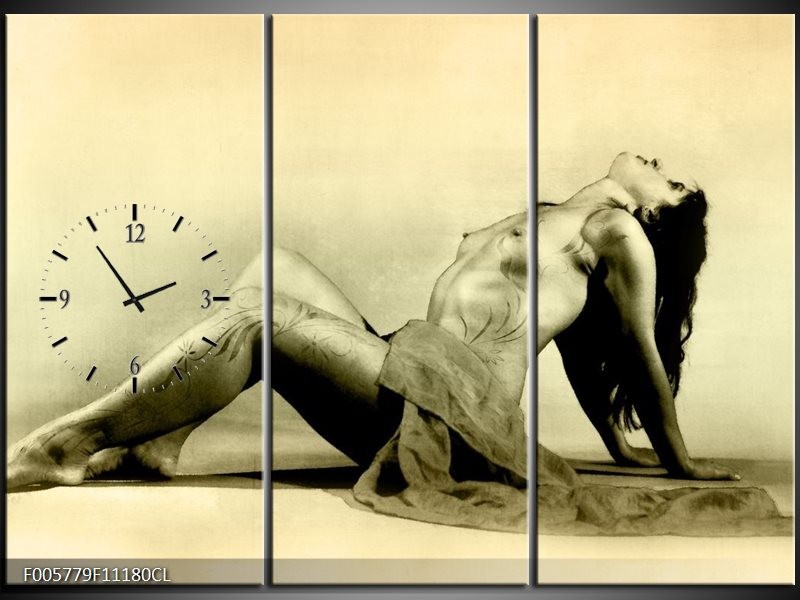 Klok schilderij Vrouw | Crème | 111x80cm 3Luik