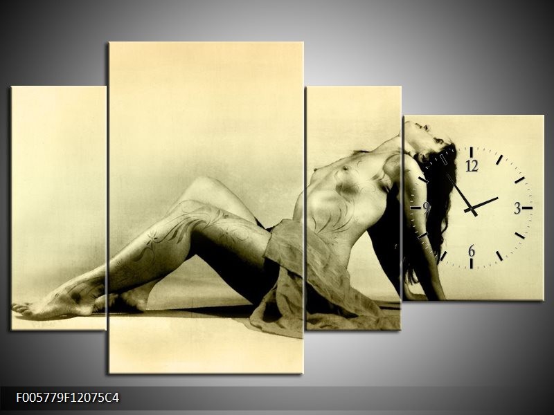 Klok schilderij Vrouw | Crème | 120x75cm 4Luik