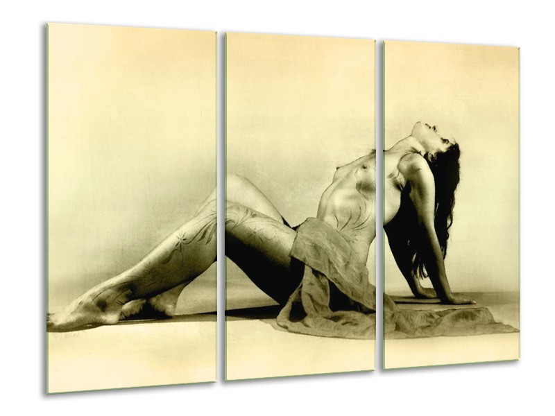 Glas schilderij Vrouw | Crème | 120x80cm 3Luik