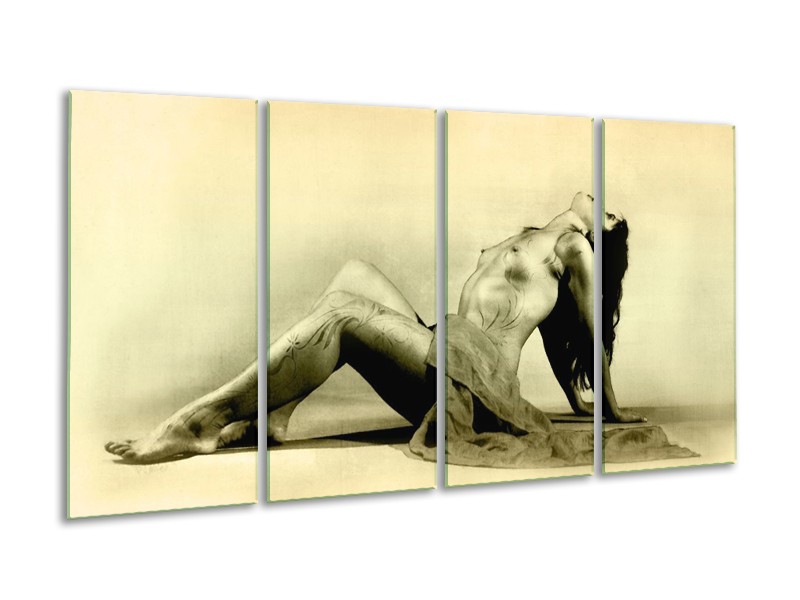 Glas schilderij Vrouw | Crème | 160x80cm 4Luik