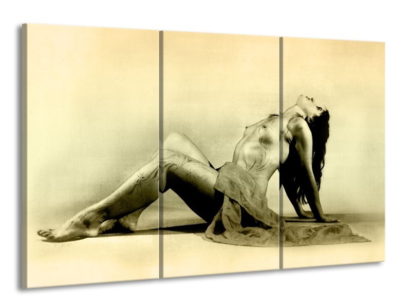 Glas schilderij Vrouw | Crème | 165x100cm 3Luik