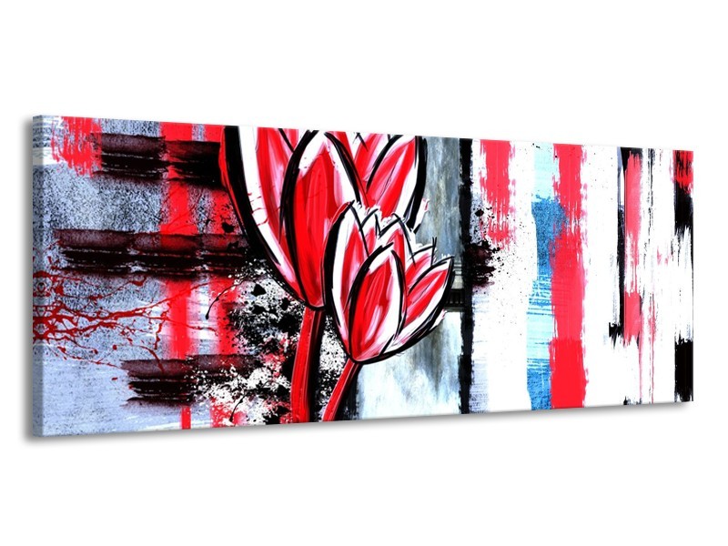 Canvas schilderij Tulp | Rood, Zwart, Wit | 145x58cm 1Luik