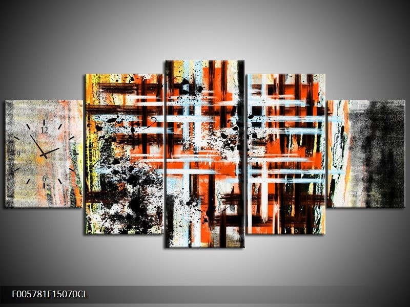 Klok schilderij Art | Oranje, Zwart | 150x70cm 5Luik