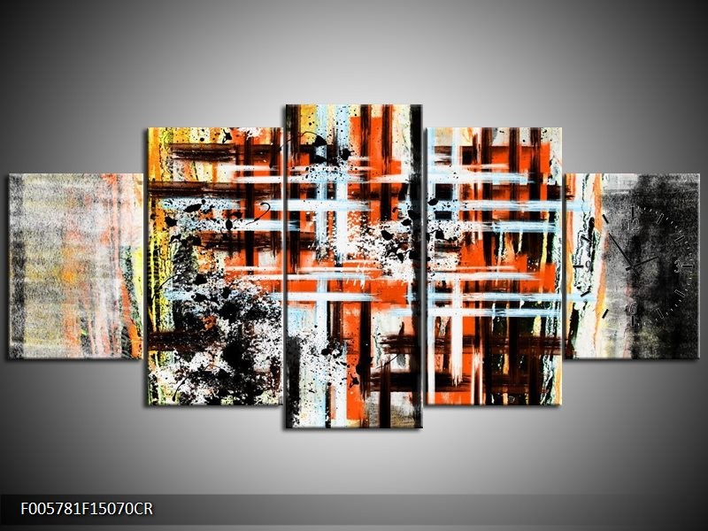 Klok schilderij Art | Oranje, Zwart | 150x70cm 5Luik