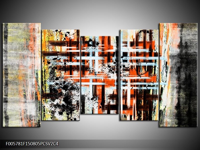 Klok schilderij Art | Oranje, Zwart | 150x80cm 5Luik