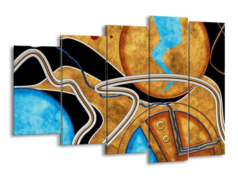 Canvas schilderij Cirkel | Bruin, Blauw | 150x100cm 5Luik