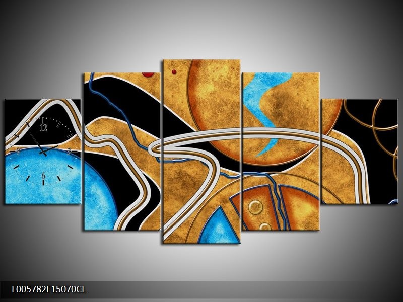 Klok schilderij Cirkel | Bruin, Blauw | 150x70cm 5Luik