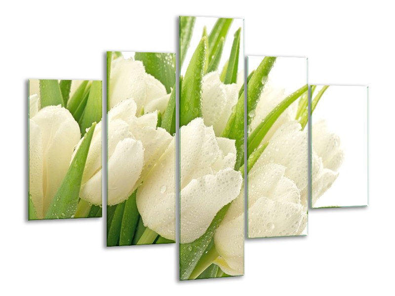 Canvas schilderij Tulpen | Wit, Groen | 100x70cm 5Luik