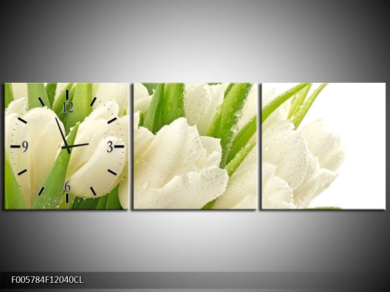 Klok schilderij Tulpen | Wit, Groen | 120x40cm 3Luik
