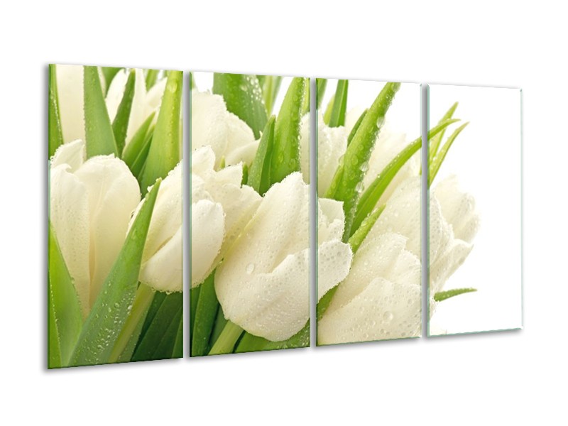 Canvas schilderij Tulpen | Wit, Groen | 160x80cm 4Luik