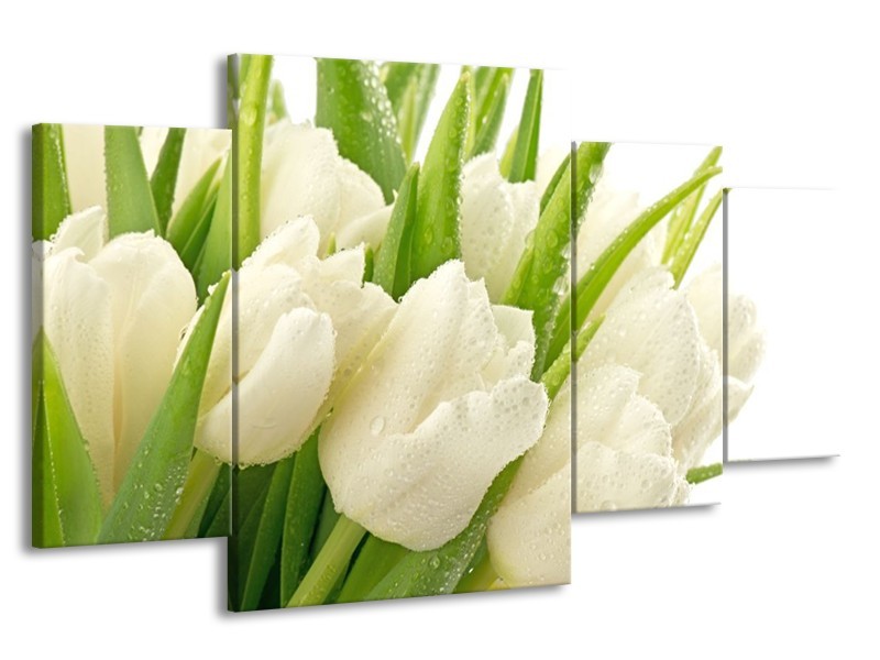 Canvas schilderij Tulpen | Wit, Groen | 160x90cm 4Luik