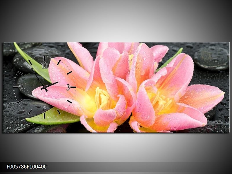 Klok schilderij Lelie | Roze, Zwart | 100x40cm 1Luik