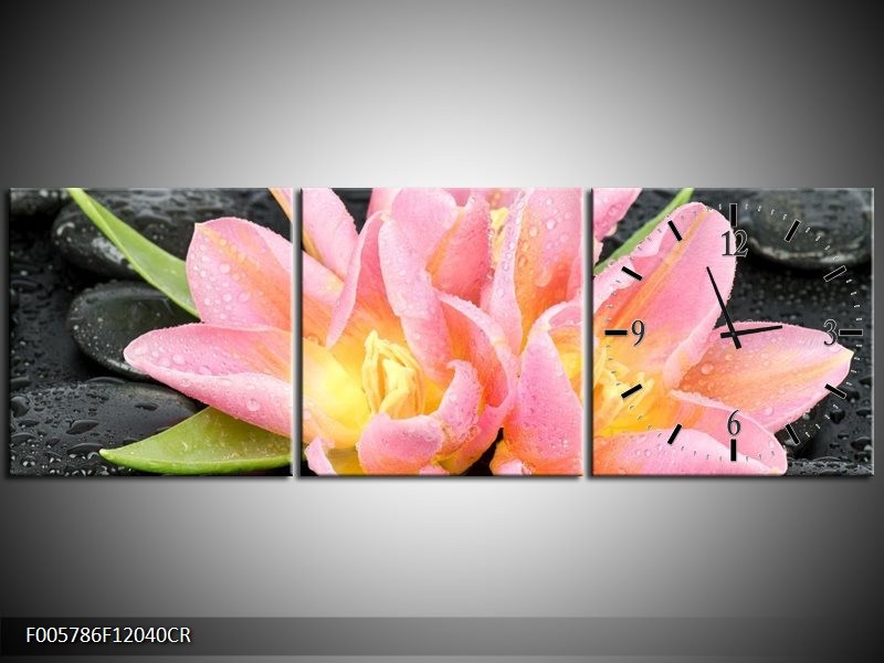 Klok schilderij Lelie | Roze, Zwart | 120x40cm 3Luik