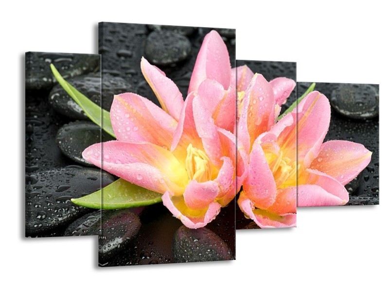 Canvas schilderij Lelie | Roze, Zwart | 120x75cm 4Luik