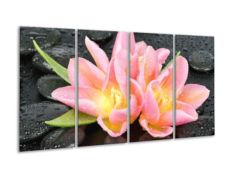 Canvas schilderij Lelie | Roze, Zwart | 160x80cm 4Luik