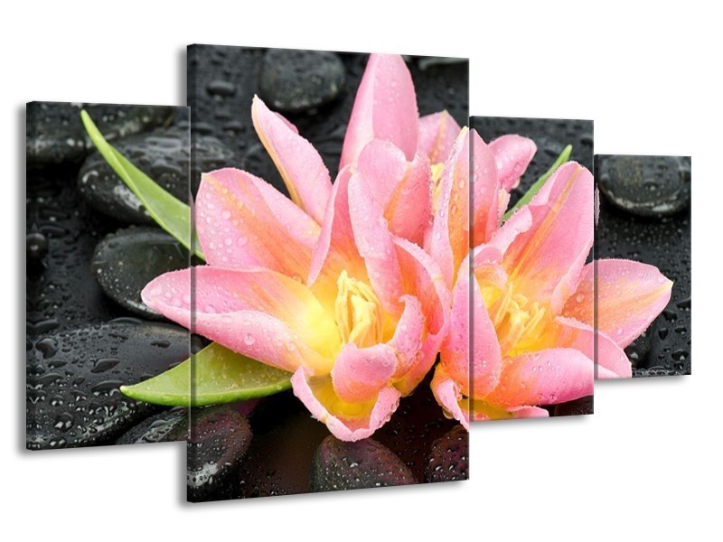 Canvas schilderij Lelie | Roze, Zwart | 160x90cm 4Luik
