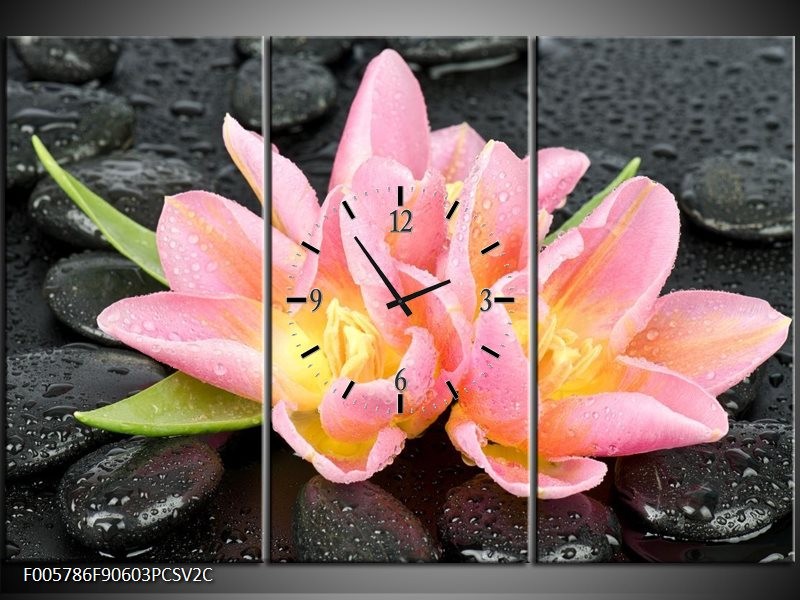 Klok schilderij Lelie | Roze, Zwart | 90x60cm 3Luik