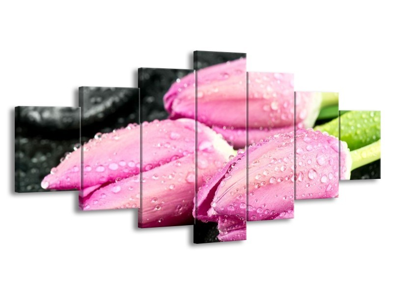 Canvas schilderij Tulpen | Roze, Zwart | 210x100cm 7Luik