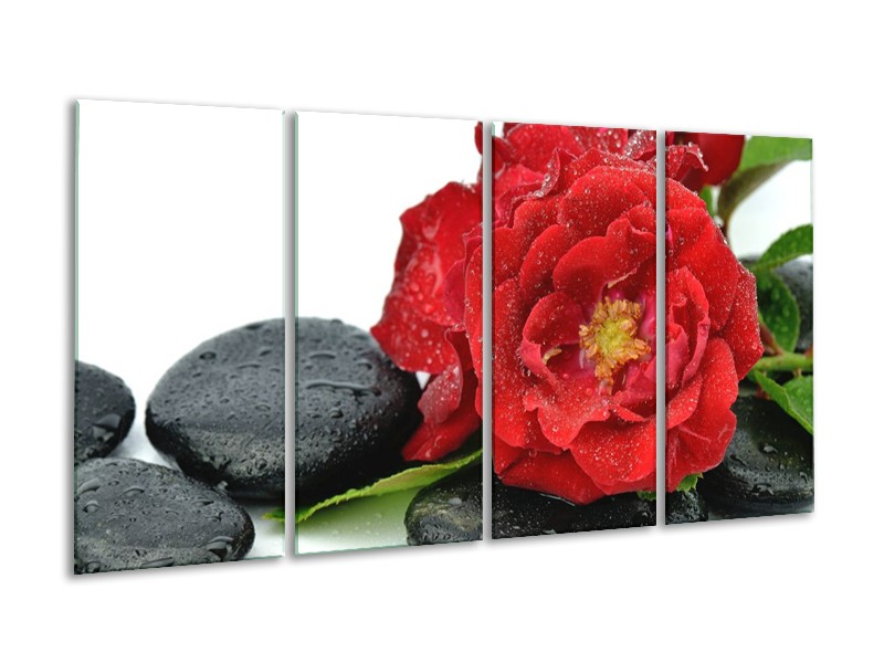Canvas schilderij Roos | Rood, Zwart, Wit | 160x80cm 4Luik