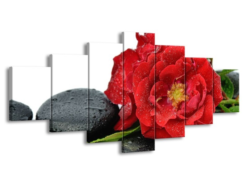 Canvas schilderij Roos | Rood, Zwart, Wit | 210x100cm 7Luik