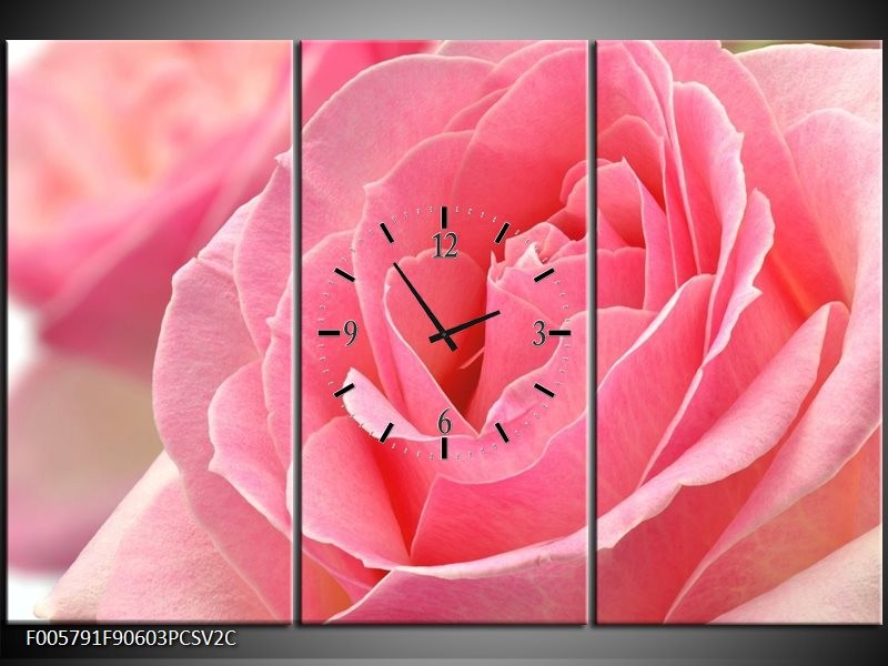 Klok schilderij Roos | Roze | 90x60cm 3Luik