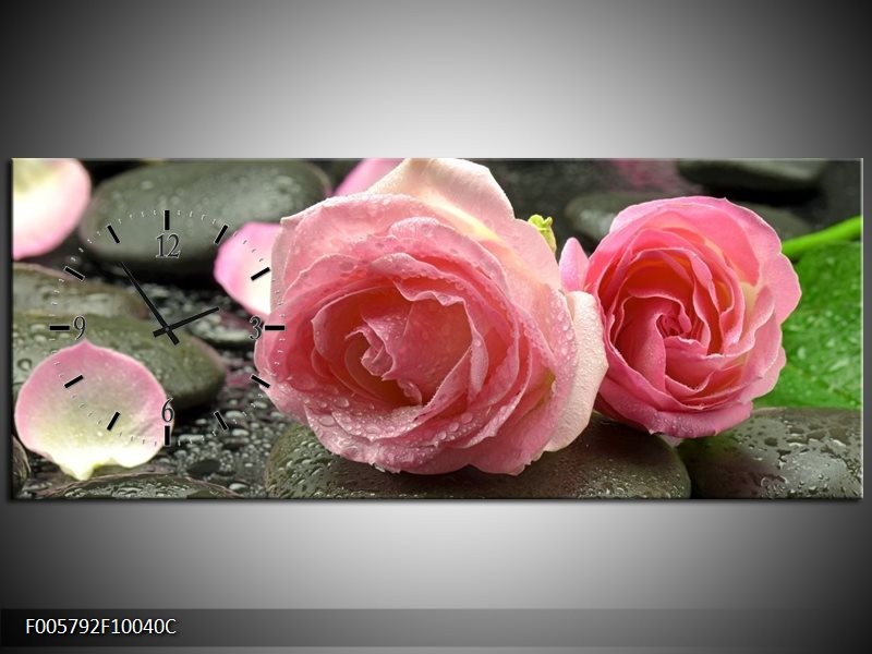 Klok schilderij Roos | Roze, Grijs | 100x40cm 1Luik