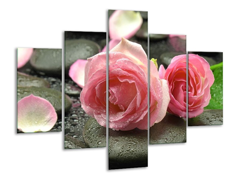 Canvas schilderij Roos | Roze, Grijs | 100x70cm 5Luik