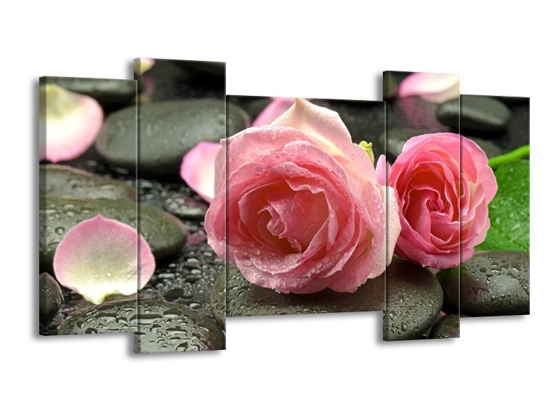 Canvas schilderij Roos | Roze, Grijs | 120x65 5Luik